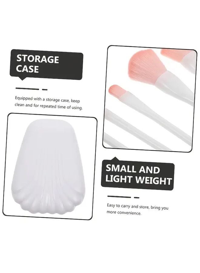 White Professional Makeup Brush Set With Mirror Storage Box 5pcs Nylon Brushes - Image 5